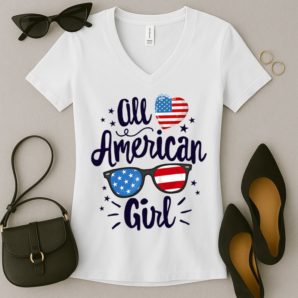 All American Girl USA America Flag Women's V-Neck T-Shirt