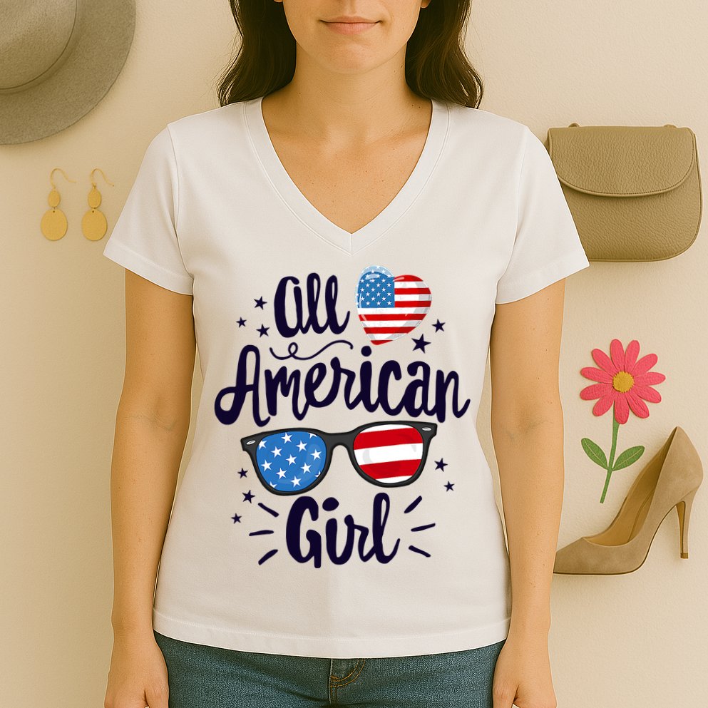 All American Girl USA America Flag Women's V-Neck T-Shirt