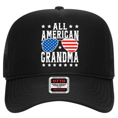 All American Grandma 4th Of July Patriotic Usa Sunglasses High Crown Mesh Back Trucker Hat