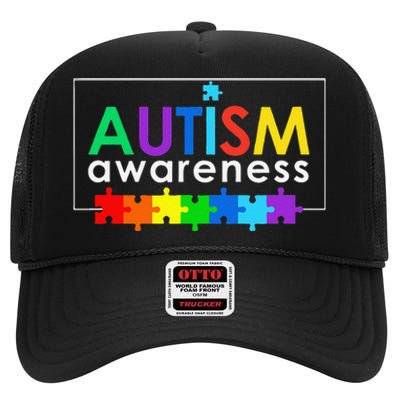 Autism Awareness Gift High Crown Mesh Back Trucker Hat