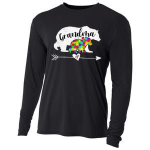 Autism Awareness Grandma Bear Support Autistic Adults Women Cooling Performance Long Sleeve Crew