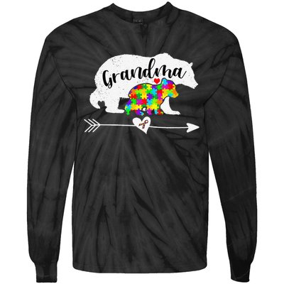 Autism Awareness Grandma Bear Support Autistic Adults Women Tie-Dye Long Sleeve Shirt