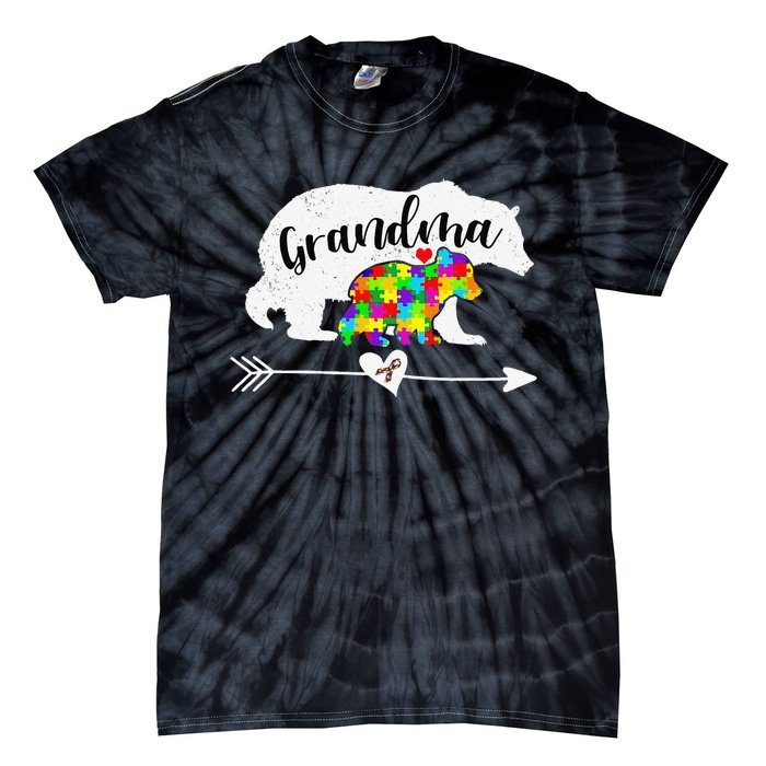 Autism Awareness Grandma Bear Support Autistic Adults Women Tie-Dye T-Shirt