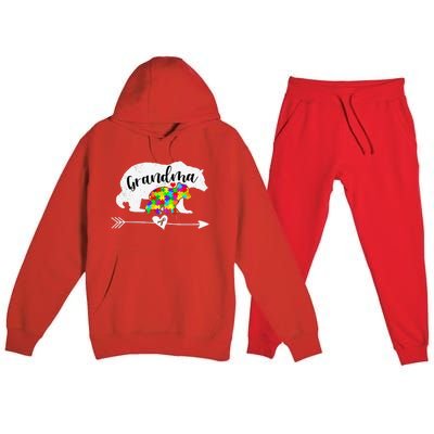 Autism Awareness Grandma Bear Support Autistic Adults Women Premium Hooded Sweatsuit Set