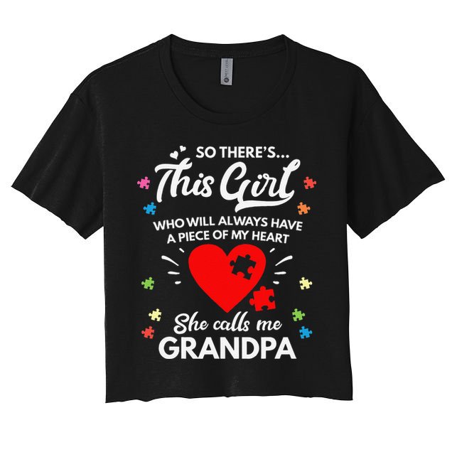 Autism Awareness Grandpa Autism Love Heart Crop Top