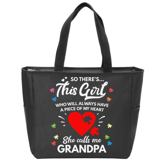 Autism Awareness Grandpa Autism Love Heart Zip Tote Bag