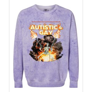 Autistic And Gay Skeleton Cursed Autism Meme Gift Colorblast Crewneck Sweatshirt