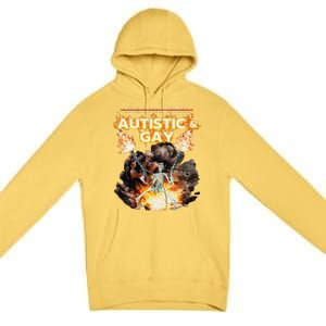 Autistic And Gay Skeleton Cursed Autism Meme Gift Premium Pullover Hoodie