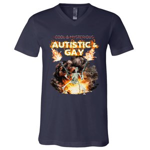 Autistic And Gay Skeleton Cursed Autism Meme Gift V-Neck T-Shirt