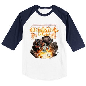 Autistic And Gay Skeleton Cursed Autism Meme Gift Baseball Sleeve Shirt