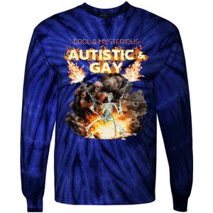 Autistic And Gay Skeleton Cursed Autism Meme Gift Tie-Dye Long Sleeve Shirt