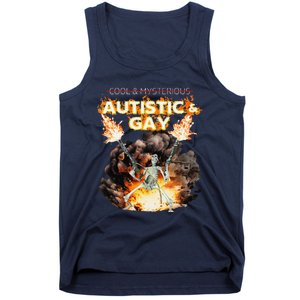 Autistic And Gay Skeleton Cursed Autism Meme Gift Tank Top