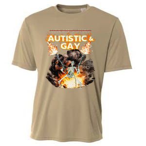 Autistic And Gay Skeleton Cursed Autism Meme Gift Cooling Performance Crew T-Shirt