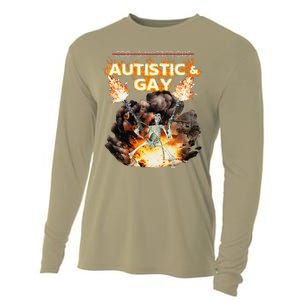 Autistic And Gay Skeleton Cursed Autism Meme Gift Cooling Performance Long Sleeve Crew