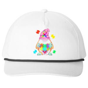 Autism Awareness Gnome Hugging Heart Acceptance Wo kid Snapback Five-Panel Rope Hat