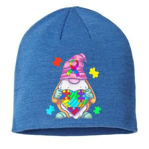 Autism Awareness Gnome Hugging Heart Acceptance Wo kid Sustainable Beanie