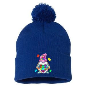 Autism Awareness Gnome Hugging Heart Acceptance Wo kid Pom Pom 12in Knit Beanie