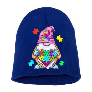 Autism Awareness Gnome Hugging Heart Acceptance Wo kid Short Acrylic Beanie