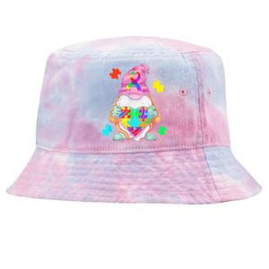 Autism Awareness Gnome Hugging Heart Acceptance Wo kid Tie-Dyed Bucket Hat