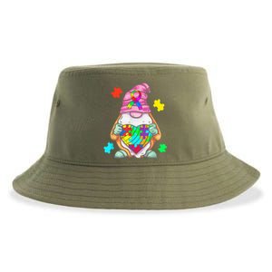 Autism Awareness Gnome Hugging Heart Acceptance Wo kid Sustainable Bucket Hat