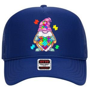 Autism Awareness Gnome Hugging Heart Acceptance Wo kid High Crown Mesh Back Trucker Hat