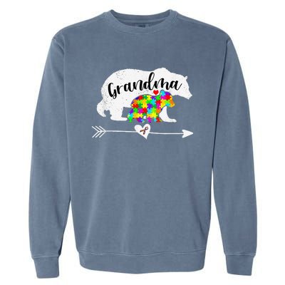 Autism Awareness Grandma Bear Support Autistic Women Garment-Dyed Sweatshirt