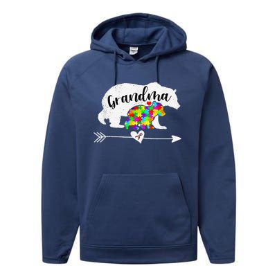 Autism Awareness Grandma Bear Support Autistic Women Performance Fleece Hoodie