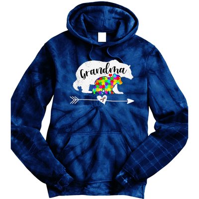 Autism Awareness Grandma Bear Support Autistic Women Tie Dye Hoodie