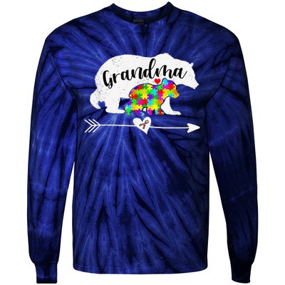 Autism Awareness Grandma Bear Support Autistic Women Tie-Dye Long Sleeve Shirt