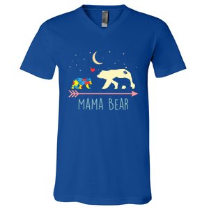 Autism Awareness Gift Mama Bear With 2 Cubs Gift Great Gift V-Neck T-Shirt