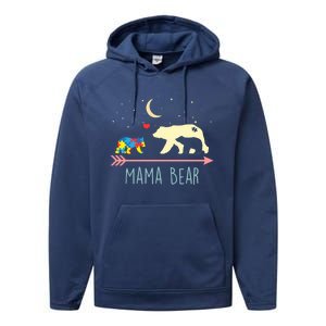 Autism Awareness Gift Mama Bear With 2 Cubs Gift Great Gift Performance Fleece Hoodie