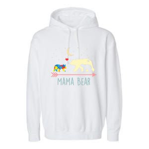 Autism Awareness Gift Mama Bear With 2 Cubs Gift Great Gift Garment-Dyed Fleece Hoodie