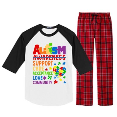 Autism Awareness Gift Support Care Acceptance Ally Gift Raglan Sleeve Pajama Set