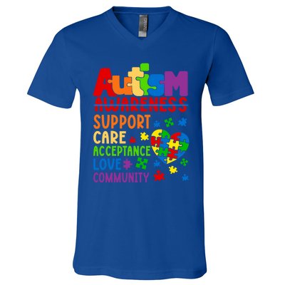 Autism Awareness Gift Support Care Acceptance Ally Gift V-Neck T-Shirt