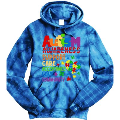 Autism Awareness Gift Support Care Acceptance Ally Gift Tie Dye Hoodie