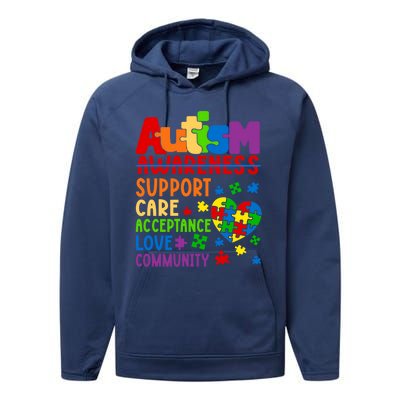 Autism Awareness Gift Support Care Acceptance Ally Gift Performance Fleece Hoodie