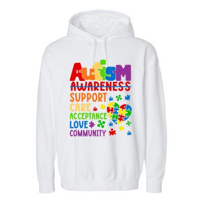 Autism Awareness Gift Support Care Acceptance Ally Gift Garment-Dyed Fleece Hoodie