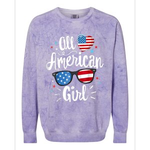 All American Girl Wo American Flag 4th of July Patriotic Colorblast Crewneck Sweatshirt