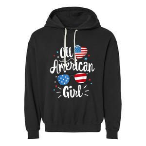 All American Girl Wo American Flag 4th of July Patriotic Garment-Dyed Fleece Hoodie