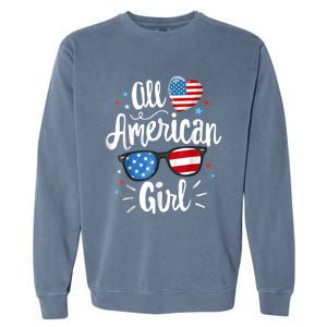 All American Girl Wo American Flag 4th of July Patriotic Garment-Dyed Sweatshirt