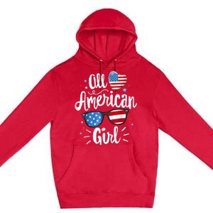 All American Girl Wo American Flag 4th of July Patriotic Premium Pullover Hoodie