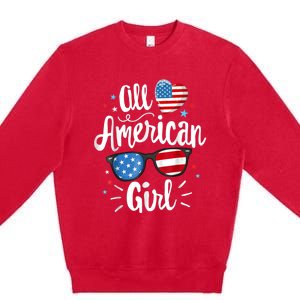 All American Girl Wo American Flag 4th of July Patriotic Premium Crewneck Sweatshirt