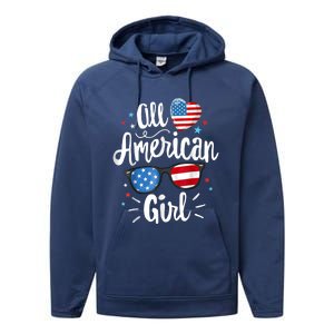 All American Girl Wo American Flag 4th of July Patriotic Performance Fleece Hoodie