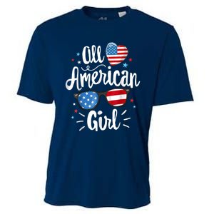 All American Girl Wo American Flag 4th of July Patriotic Cooling Performance Crew T-Shirt