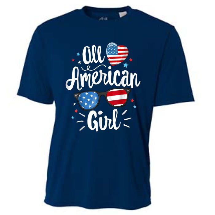 All American Girl Wo American Flag 4th of July Patriotic Cooling Performance Crew T-Shirt