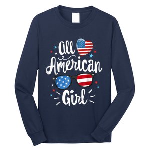 All American Girl Wo American Flag 4th of July Patriotic Long Sleeve Shirt