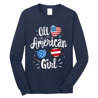 All American Girl Wo American Flag 4th of July Patriotic Long Sleeve Shirt