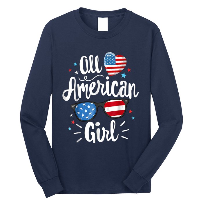 All American Girl Wo American Flag 4th of July Patriotic Long Sleeve Shirt