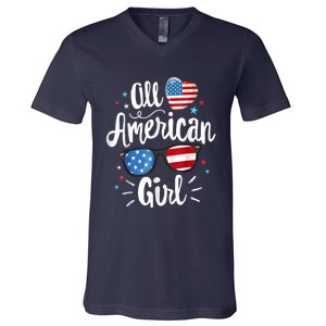 All American Girl Wo American Flag 4th of July Patriotic V-Neck T-Shirt