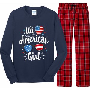 All American Girl Wo American Flag 4th of July Patriotic Long Sleeve Pajama Set